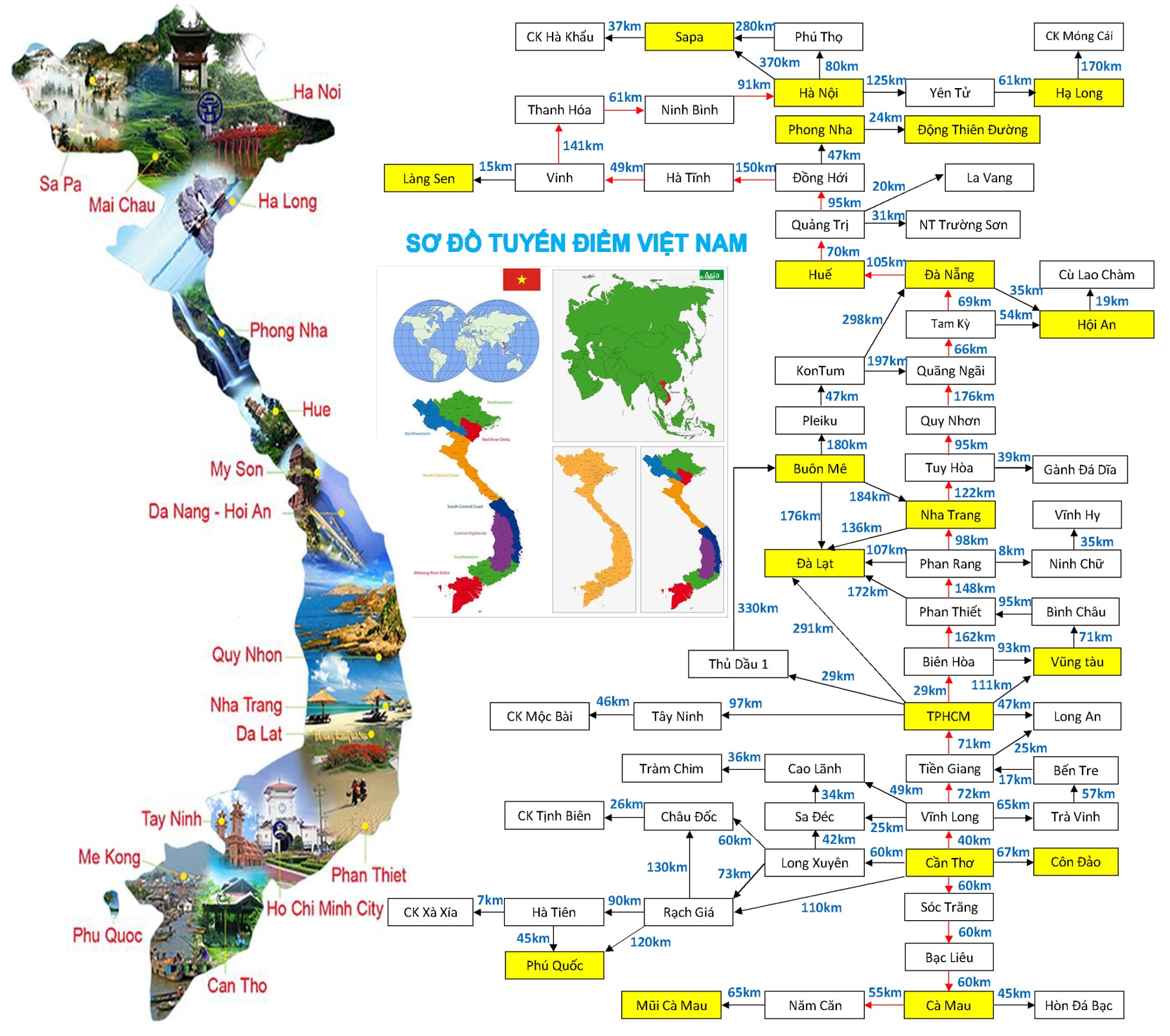 Bản đồ các tuyến điểm du lịch Việt Nam